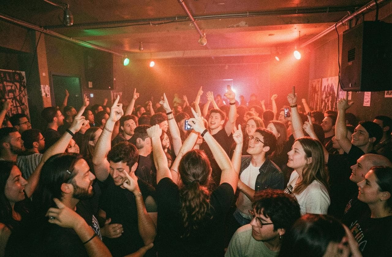 Music lovers discovering a live artist at an intimate show